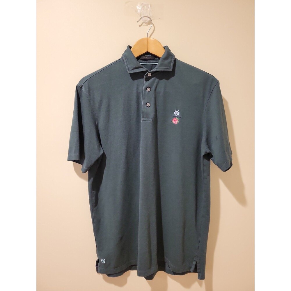 Greyson BRR Polo Shirt Men’s M Green Wolf Hibiscus Embroidered Performance Golf